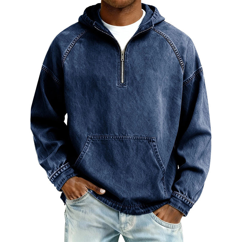 Nyhet✨Modern Herrtröja i Denimstil – Mjuk Halvzip Tröja för Vardag