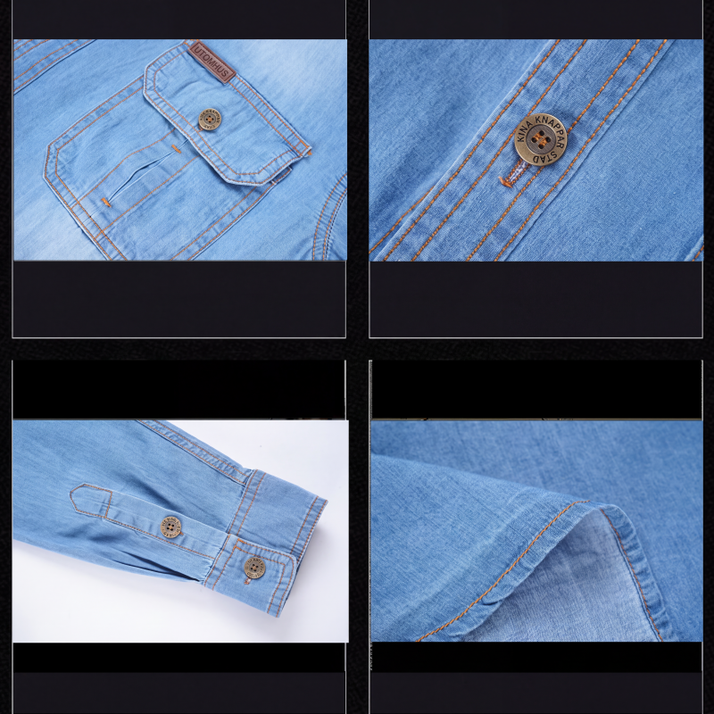 Nyhet✨Herrarnas Denimskjorta i Bomullsblandning – Bekväm Regular Fit med Praktiska Bröstfickor