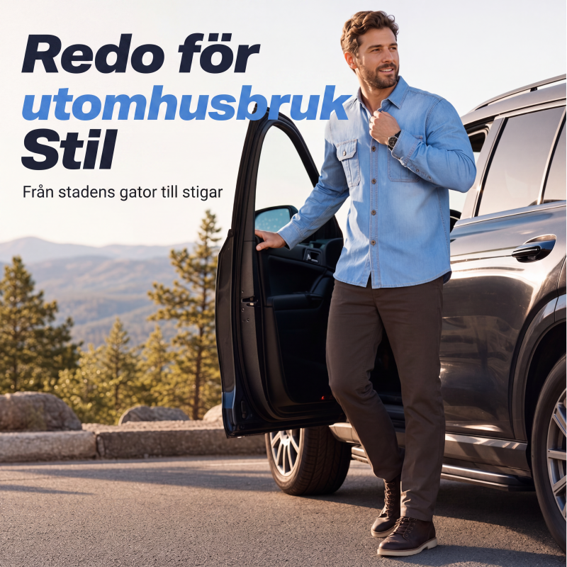 Nyhet✨Herrarnas Denimskjorta i Bomullsblandning – Bekväm Regular Fit med Praktiska Bröstfickor