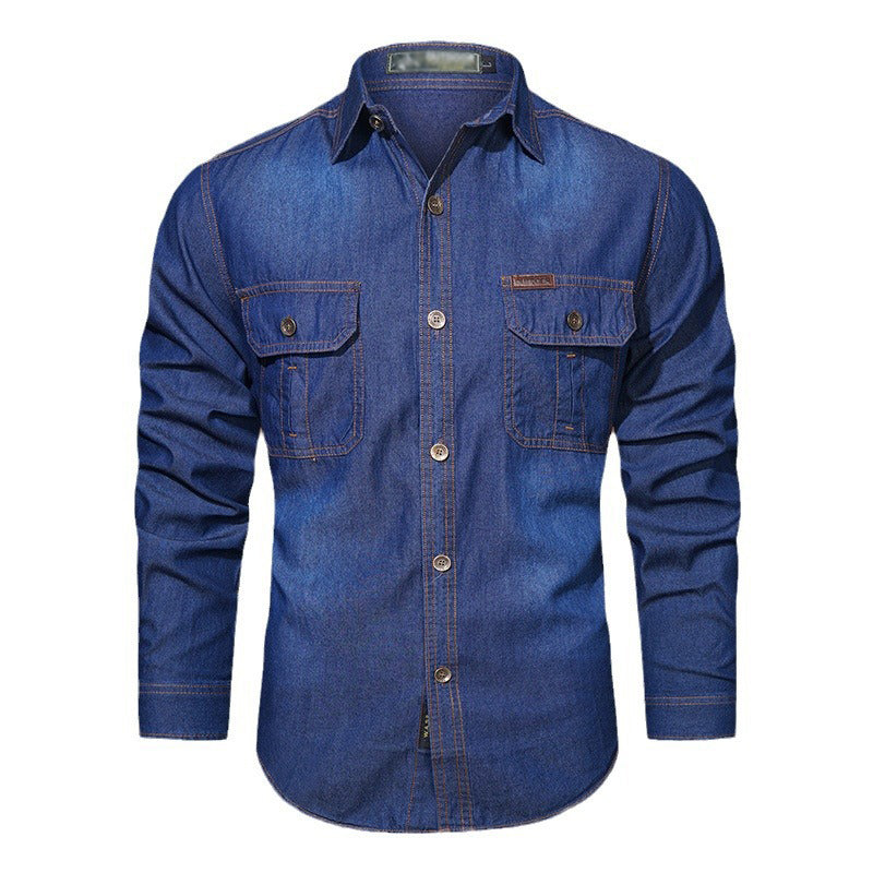 Nyhet✨Herrarnas Denimskjorta i Bomullsblandning – Bekväm Regular Fit med Praktiska Bröstfickor