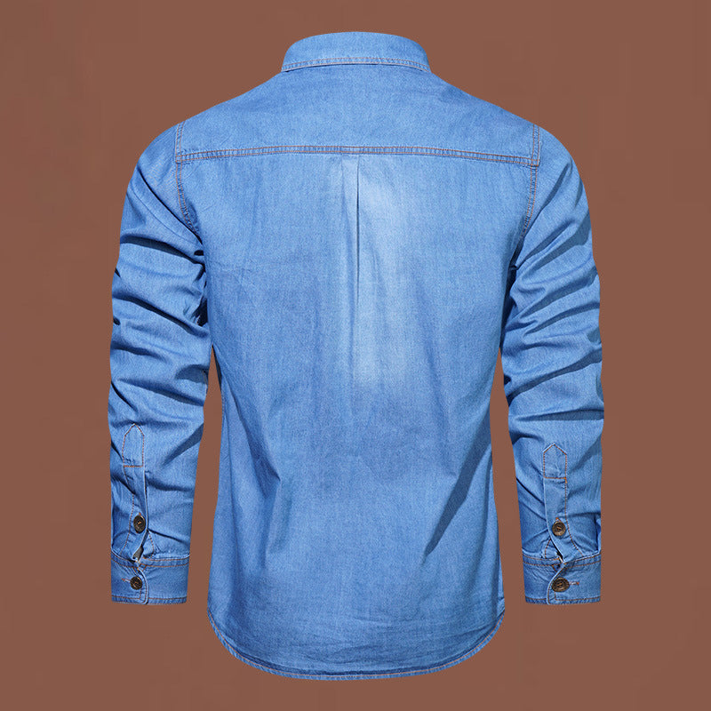 Nyhet✨Herrarnas Denimskjorta i Bomullsblandning – Bekväm Regular Fit med Praktiska Bröstfickor