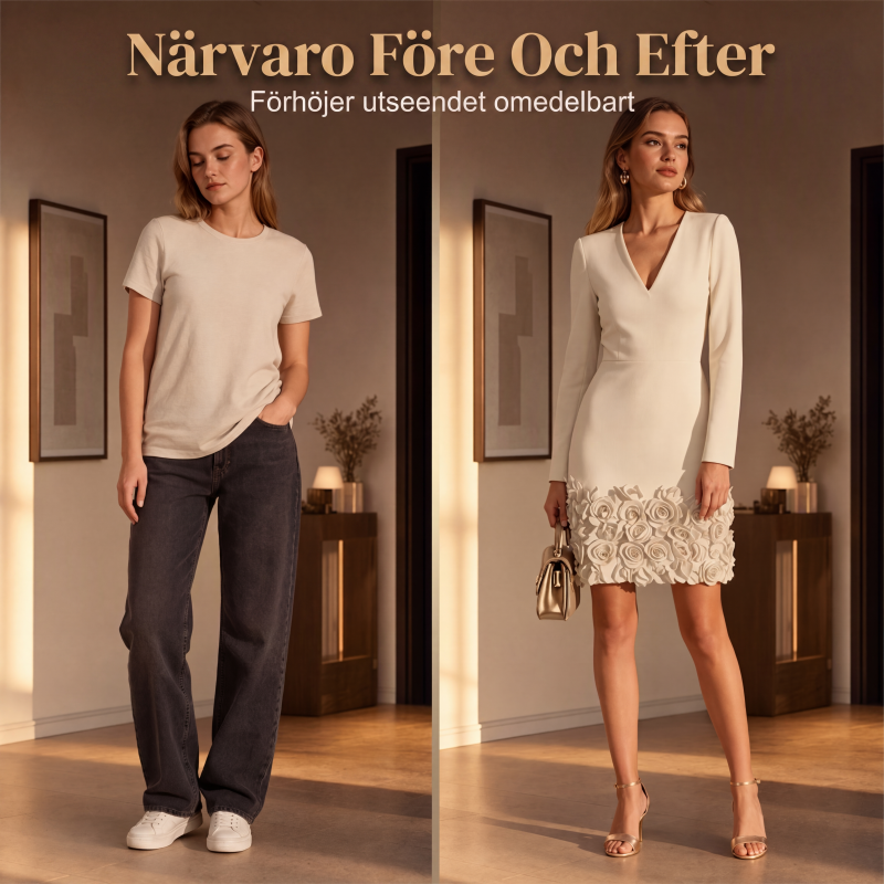 Nya ankomster 👗 Elegant V-ringad klänning med lång ärm – rosdetalj som ger en unik touch