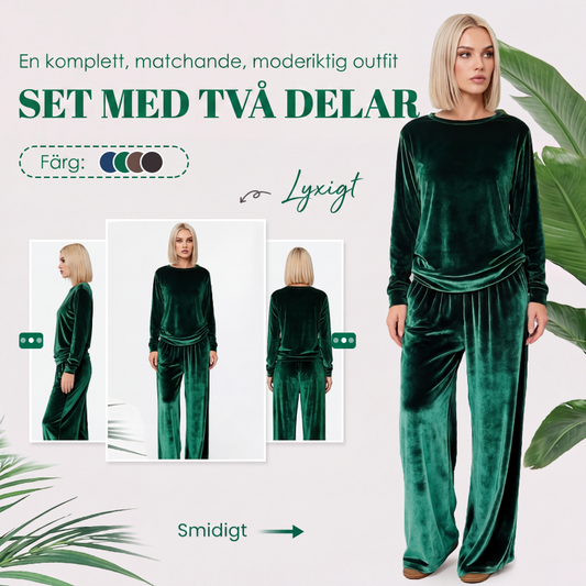 🎀Tvådelat sammetsset med topp och vida byxor
