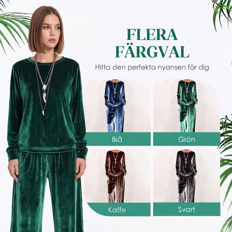 🎀Tvådelat sammetsset med topp och vida byxor