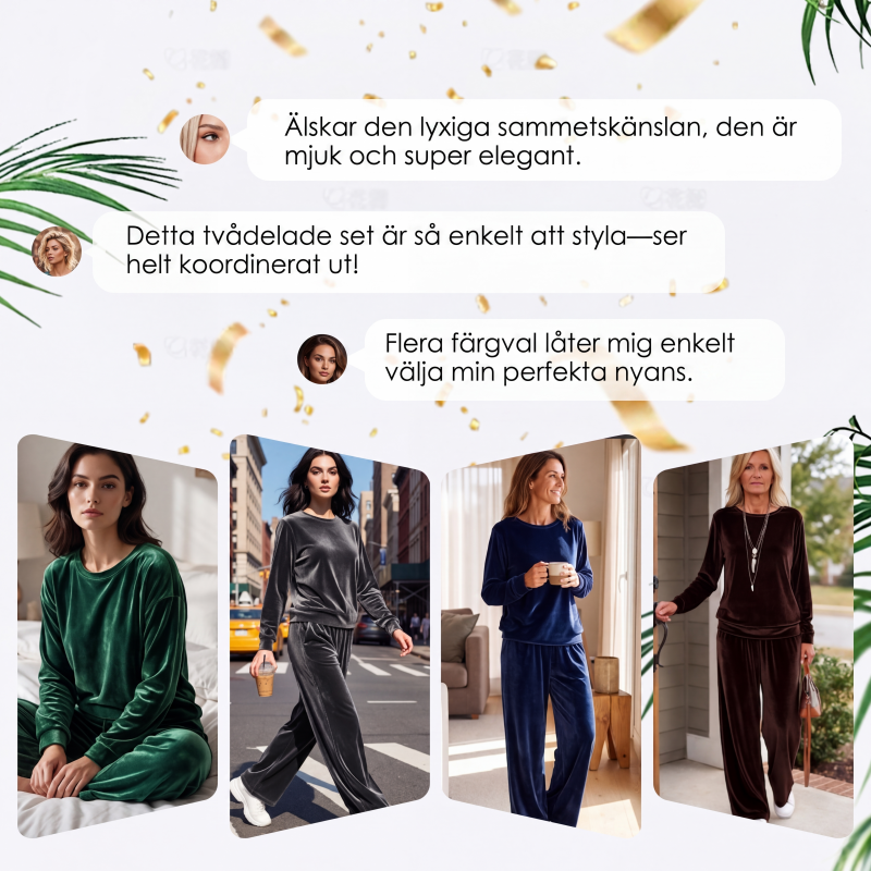 🎀Tvådelat sammetsset med topp och vida byxor