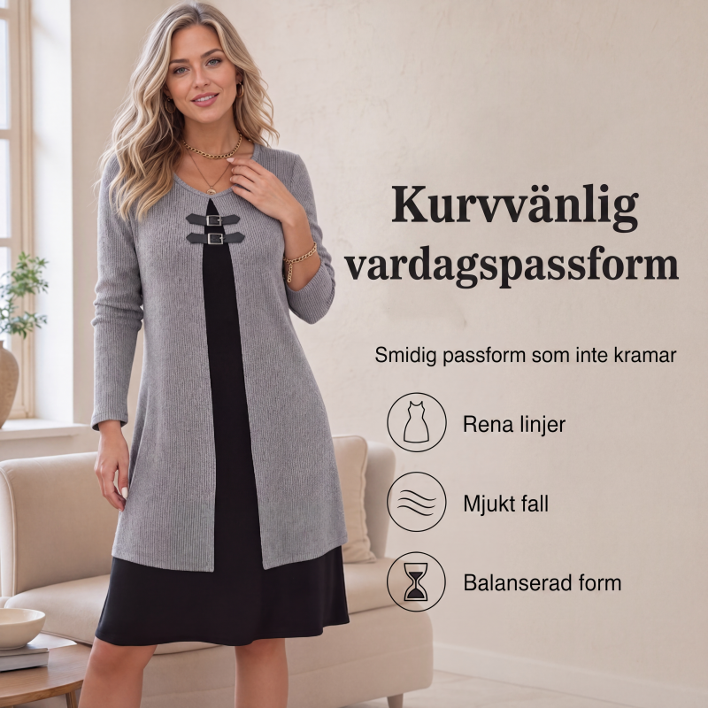 🎉50 % rabatt så länge lagret räcker!⌛️Ribbstickad A-linje klänning för kvinnor – Elegant och bekväm vardagsstil
