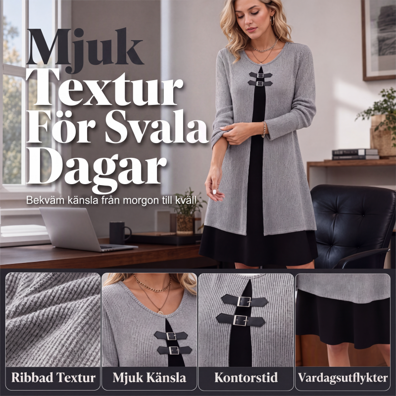 🎉50 % rabatt så länge lagret räcker!⌛️Ribbstickad A-linje klänning för kvinnor – Elegant och bekväm vardagsstil