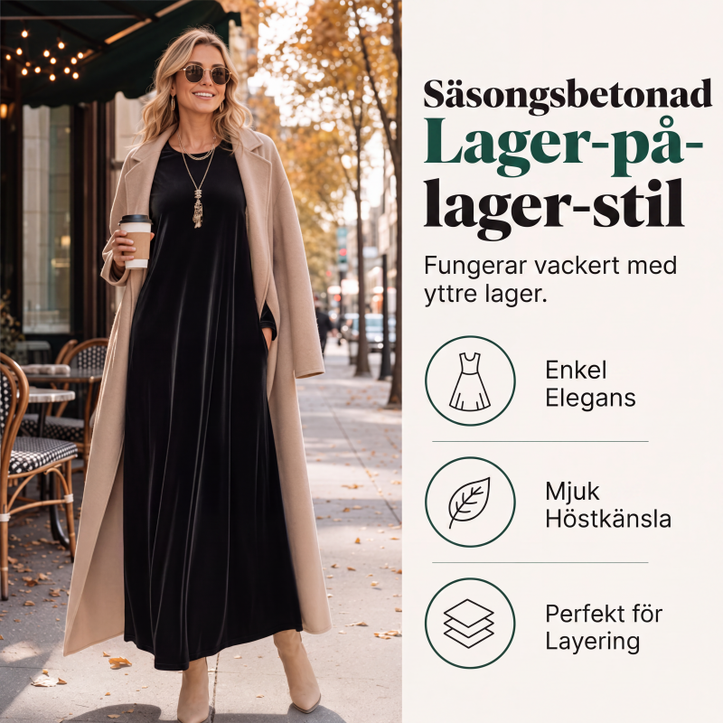 ✨Elegant Sammetsklänning för Kvinnor – Långärmad Maxiklänning med Mjuk Sammet och Stilren Passform