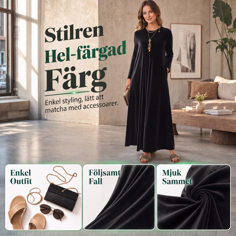 ✨Elegant Sammetsklänning för Kvinnor – Långärmad Maxiklänning med Mjuk Sammet och Stilren Passform