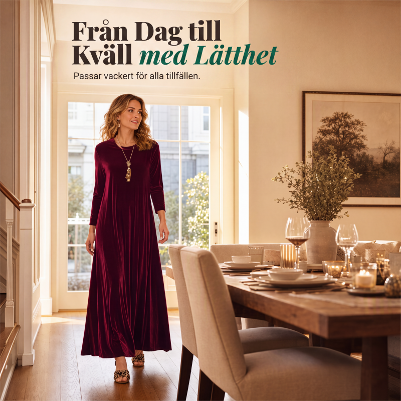 ✨Elegant Sammetsklänning för Kvinnor – Långärmad Maxiklänning med Mjuk Sammet och Stilren Passform