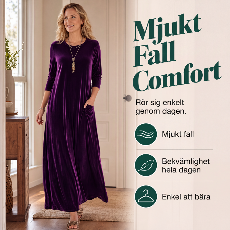 ✨Elegant Sammetsklänning för Kvinnor – Långärmad Maxiklänning med Mjuk Sammet och Stilren Passform