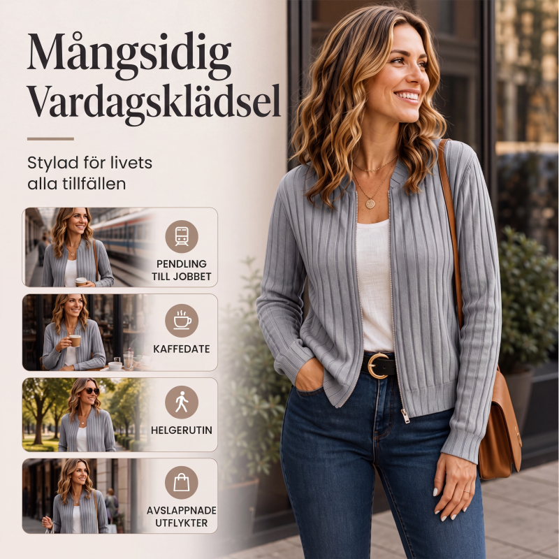 Nya ankomster✨Dam ribbad stickad zip-up bomberjacka