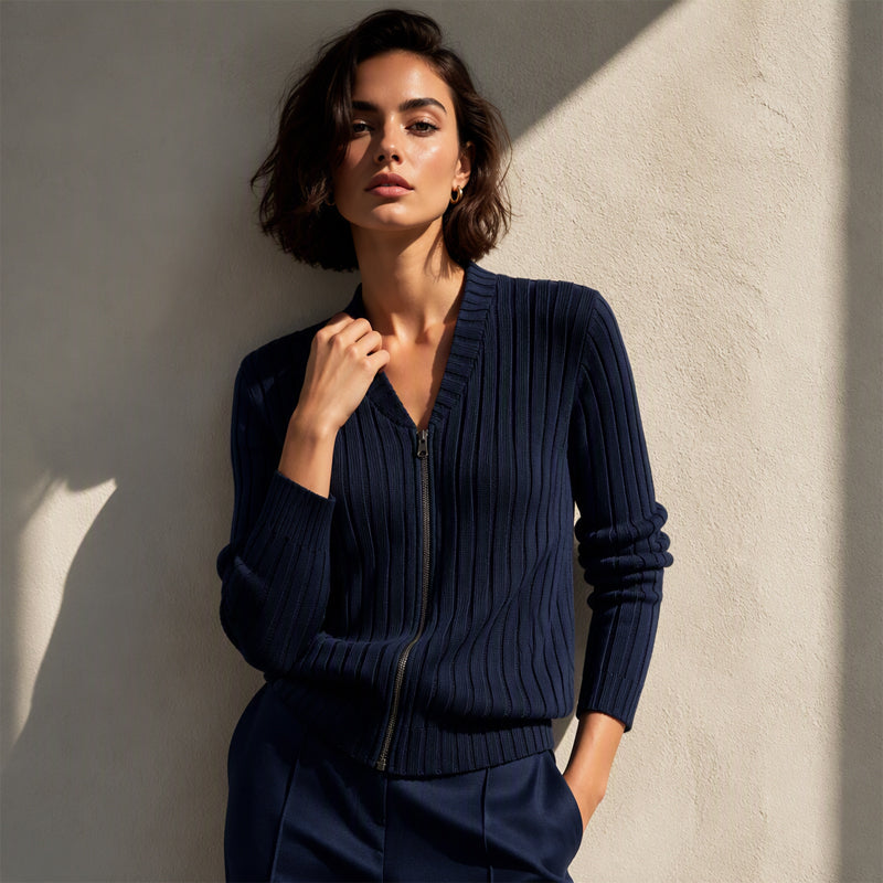 Nya ankomster✨Dam ribbad stickad zip-up bomberjacka