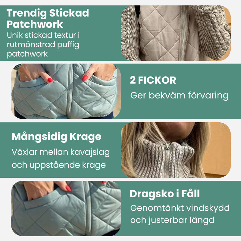 ❄️Stickad Patchwork Jacka för Kvinnor – Lätt Värmande Höstjacka med Praktiska Fickor