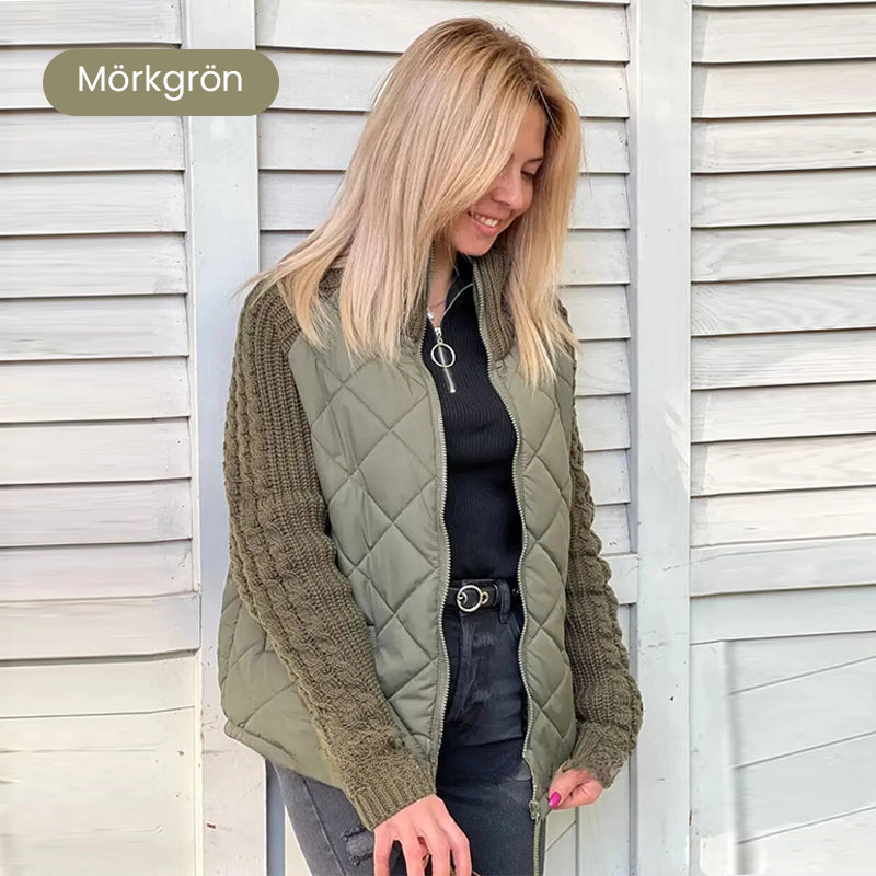❄️Stickad Patchwork Jacka för Kvinnor – Lätt Värmande Höstjacka med Praktiska Fickor