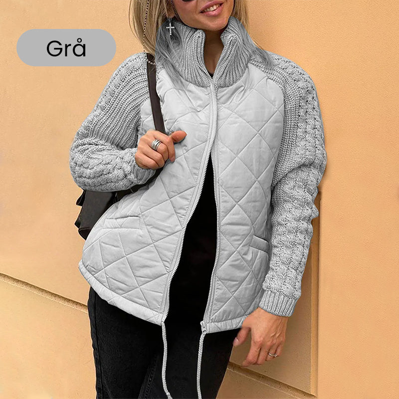❄️Stickad Patchwork Jacka för Kvinnor – Lätt Värmande Höstjacka med Praktiska Fickor