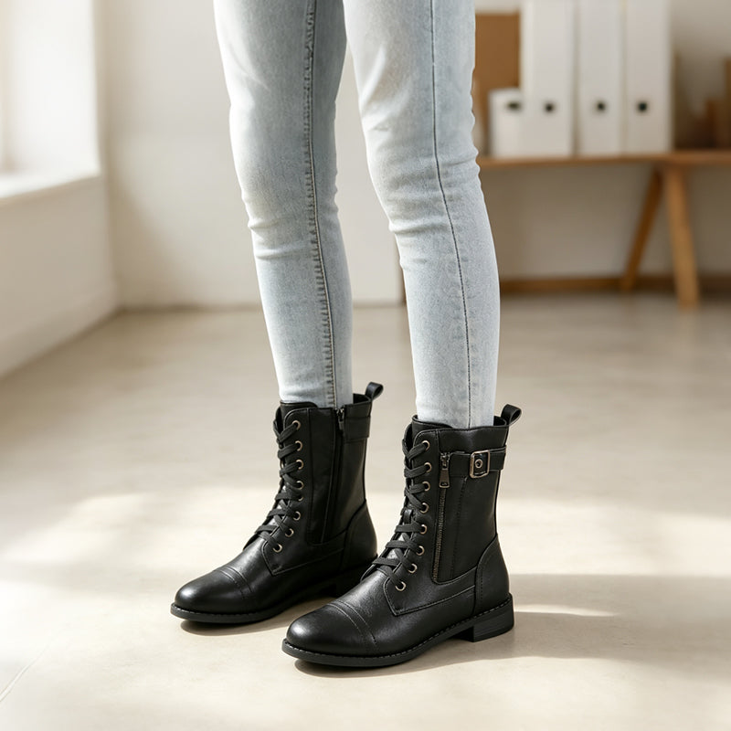 Nyhet✨👢 Martin-stövlar för damer med rund tå och tjock klack
