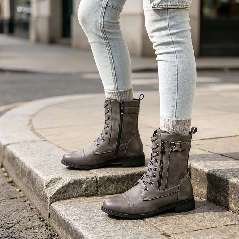 Nyhet✨👢 Martin-stövlar för damer med rund tå och tjock klack