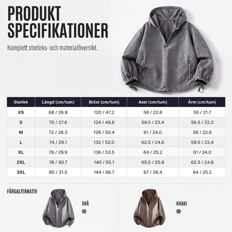 Herrarnas Vintage Hoodie med Halv Dragkedja – Tvättad Casual Tröja med Avslappnad Passform