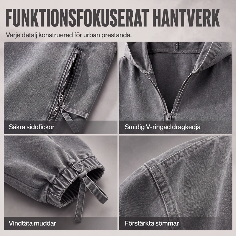 Herrarnas Vintage Hoodie med Halv Dragkedja – Tvättad Casual Tröja med Avslappnad Passform