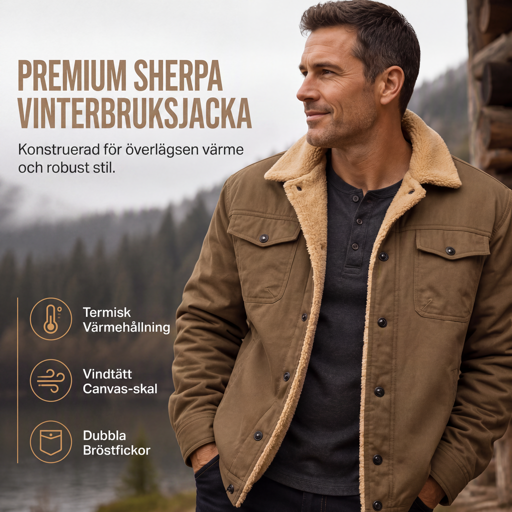 Nyhet✨Sherpa-Fodrad Herrjacka – Vindtät Utilityjacka med Praktiska Fickor för Kalla Dagar