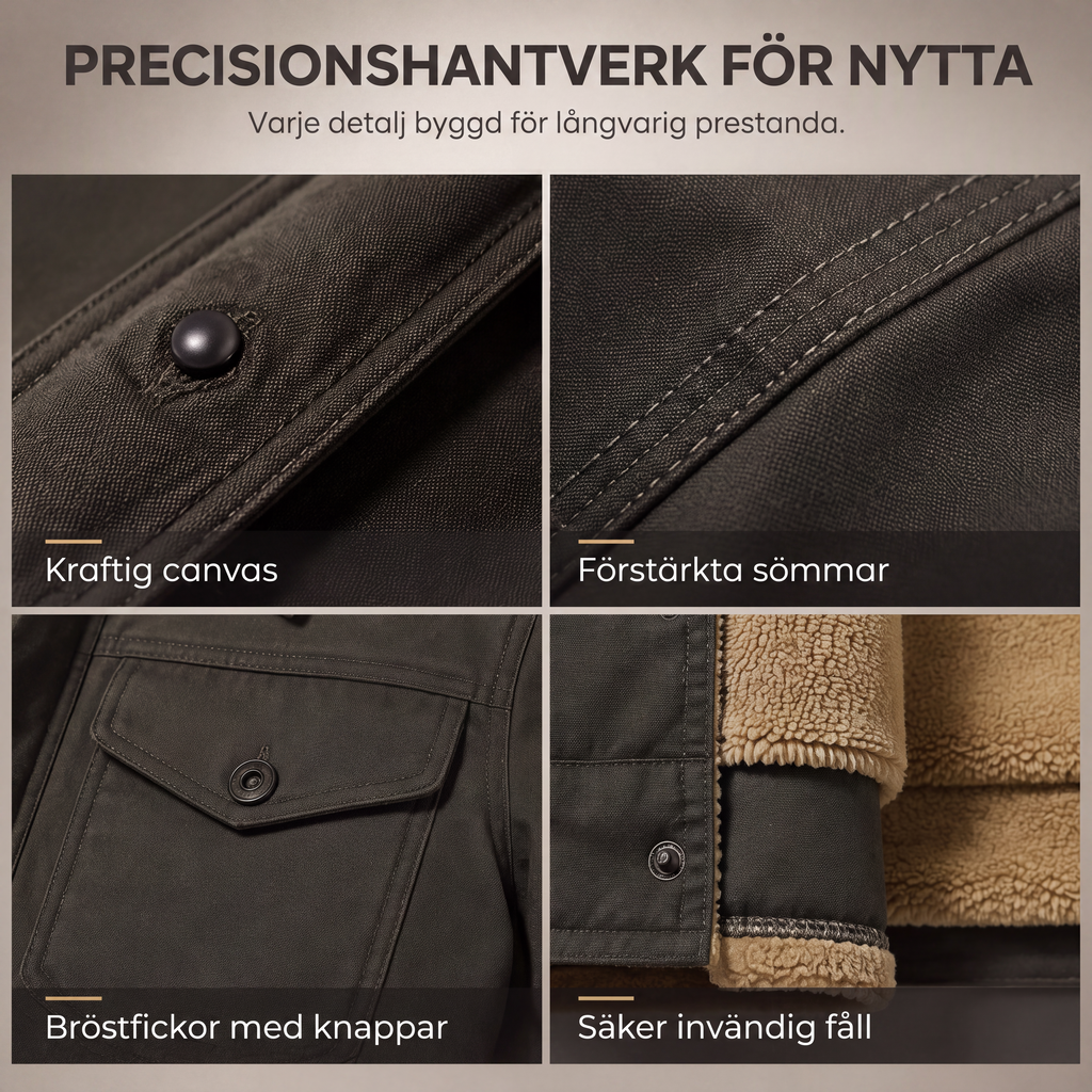 Nyhet✨Sherpa-Fodrad Herrjacka – Vindtät Utilityjacka med Praktiska Fickor för Kalla Dagar