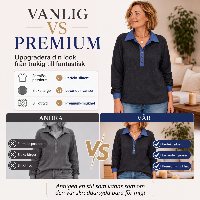 🍂Höstnyheter| Damstickad topp med kontrasterande denimmudd