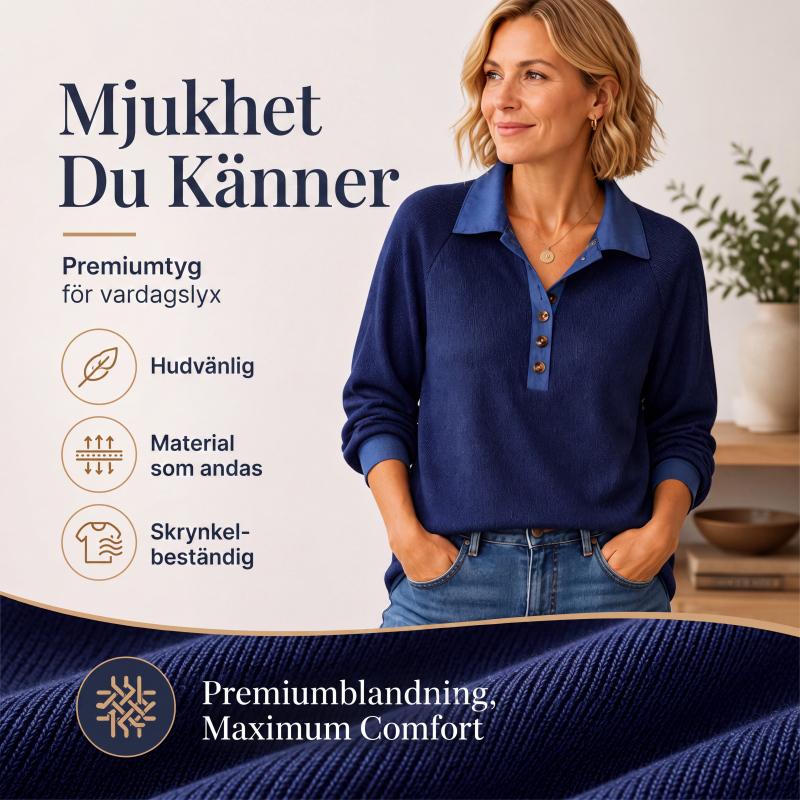 🍂Höstnyheter| Damstickad topp med kontrasterande denimmudd