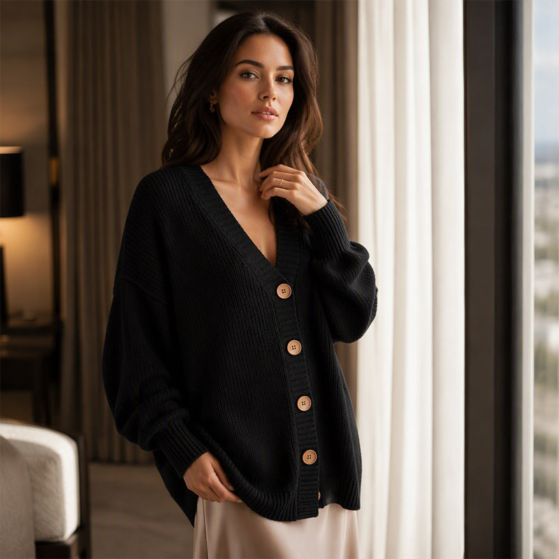 🍂Stickad cardigan i oversize med V-ringning för kvinnor