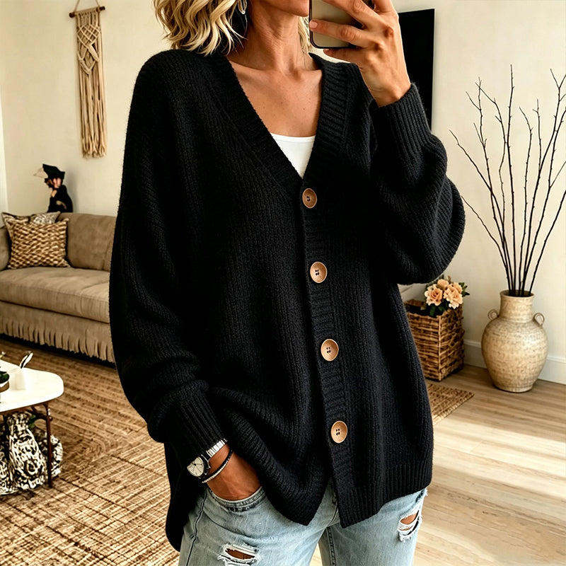 🍂Stickad cardigan i oversize med V-ringning för kvinnor