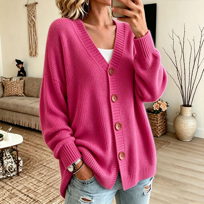 🍂Stickad cardigan i oversize med V-ringning för kvinnor