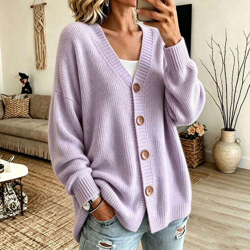 🍂Stickad cardigan i oversize med V-ringning för kvinnor