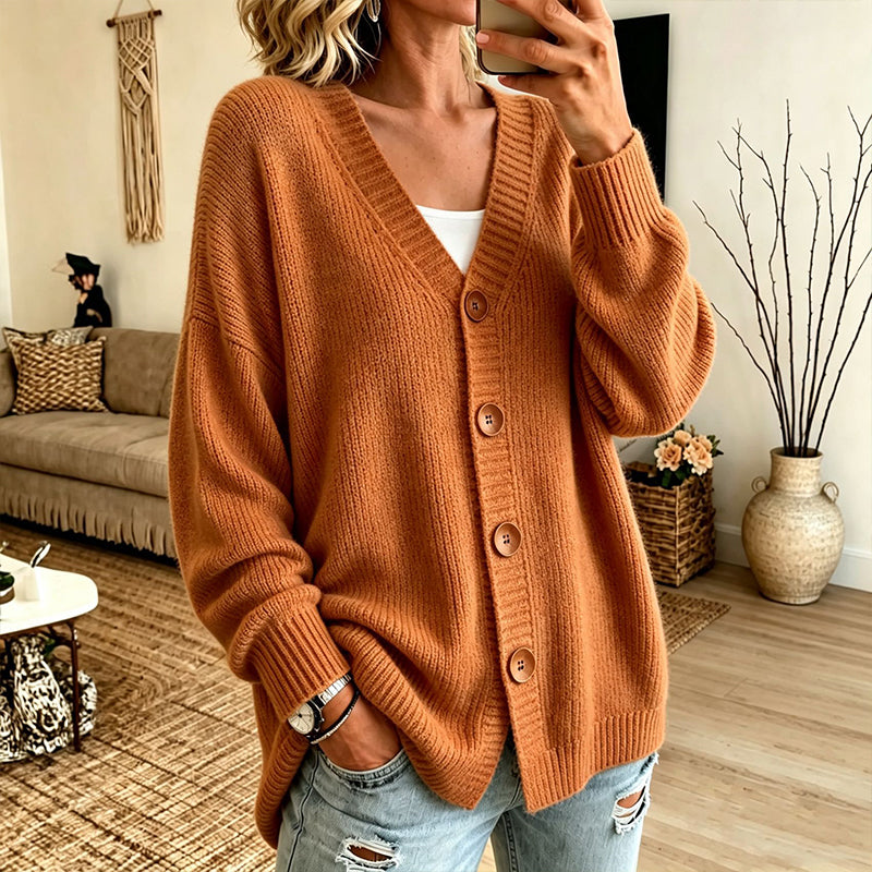 🍂Stickad cardigan i oversize med V-ringning för kvinnor