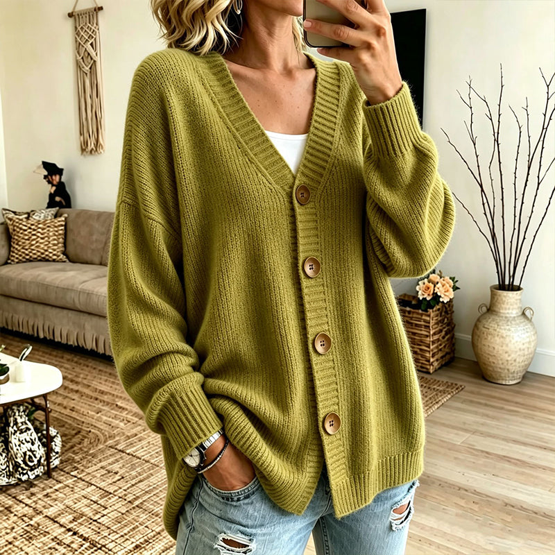 🍂Stickad cardigan i oversize med V-ringning för kvinnor
