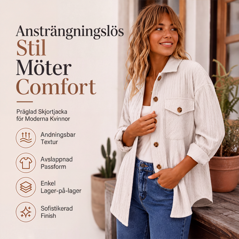 Texturerad Skjorta för Kvinnor – Långärmad Overshirt med Avslappnad Passform och Elegant Stil