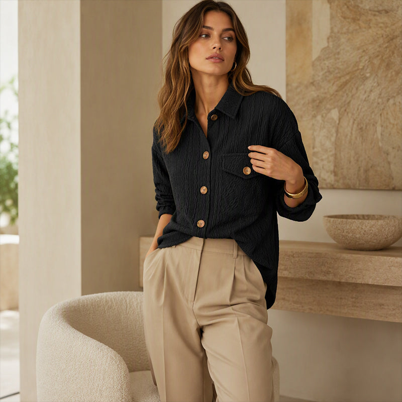 Texturerad Skjorta för Kvinnor – Långärmad Overshirt med Avslappnad Passform och Elegant Stil