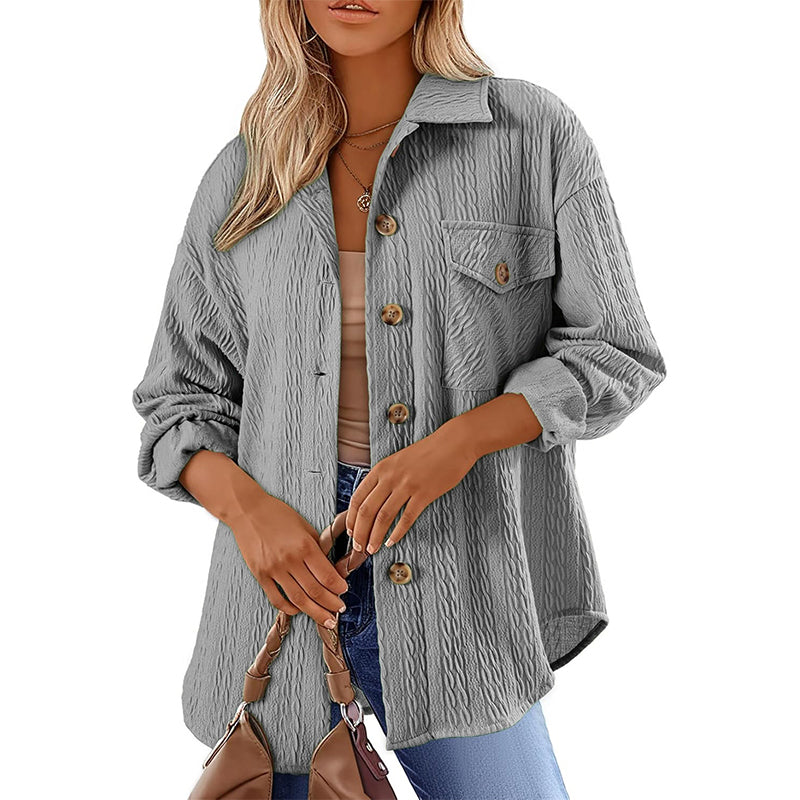 Texturerad Skjorta för Kvinnor – Långärmad Overshirt med Avslappnad Passform och Elegant Stil