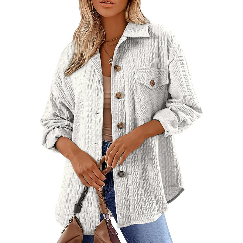Texturerad Skjorta för Kvinnor – Långärmad Overshirt med Avslappnad Passform och Elegant Stil