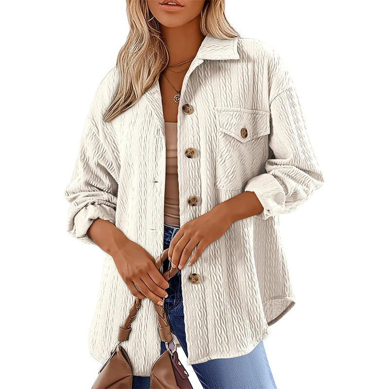 Texturerad Skjorta för Kvinnor – Långärmad Overshirt med Avslappnad Passform och Elegant Stil
