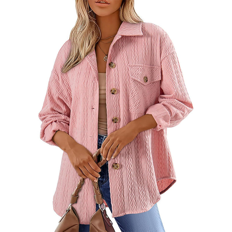Texturerad Skjorta för Kvinnor – Långärmad Overshirt med Avslappnad Passform och Elegant Stil