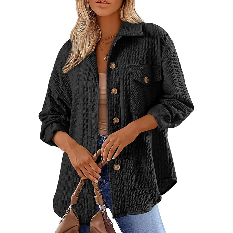 Texturerad Skjorta för Kvinnor – Långärmad Overshirt med Avslappnad Passform och Elegant Stil