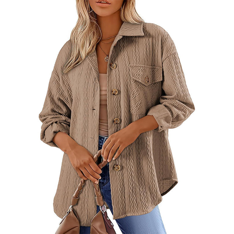Texturerad Skjorta för Kvinnor – Långärmad Overshirt med Avslappnad Passform och Elegant Stil