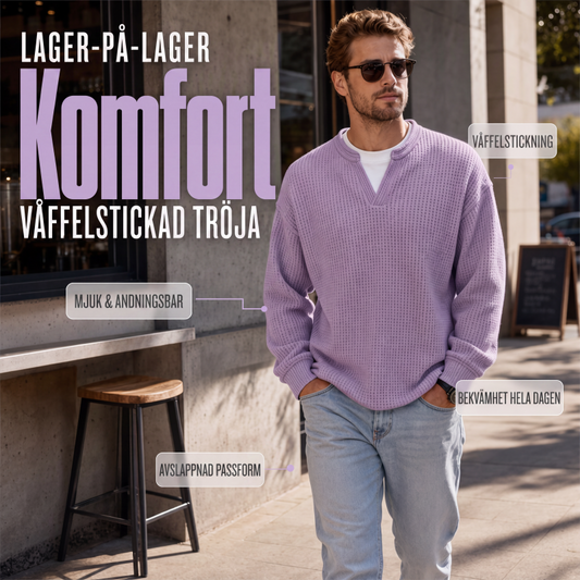Ett måste🔥|👕Herrarnas våffelstickade tröja – avslappnad höststil