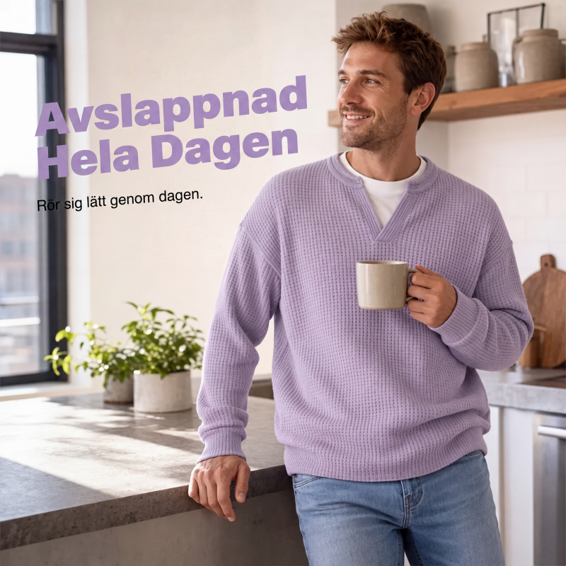 Ett måste🔥|👕Herrarnas våffelstickade tröja – avslappnad höststil