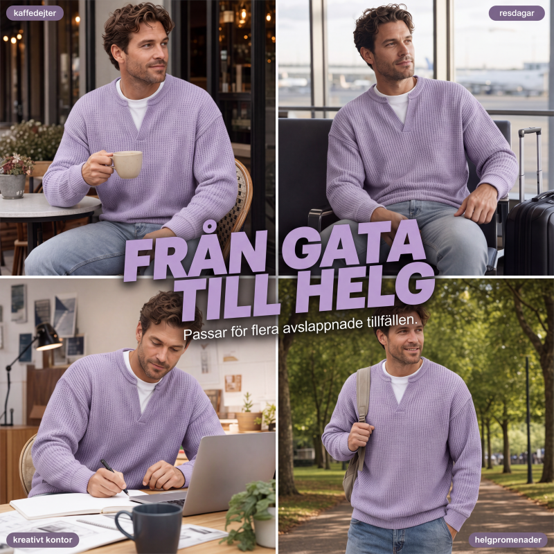 Ett måste🔥|👕Herrarnas våffelstickade tröja – avslappnad höststil