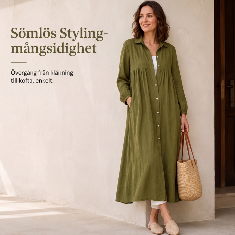 Bästsäljare🔥👗 Långärmad maxiklänning i linnekänsla