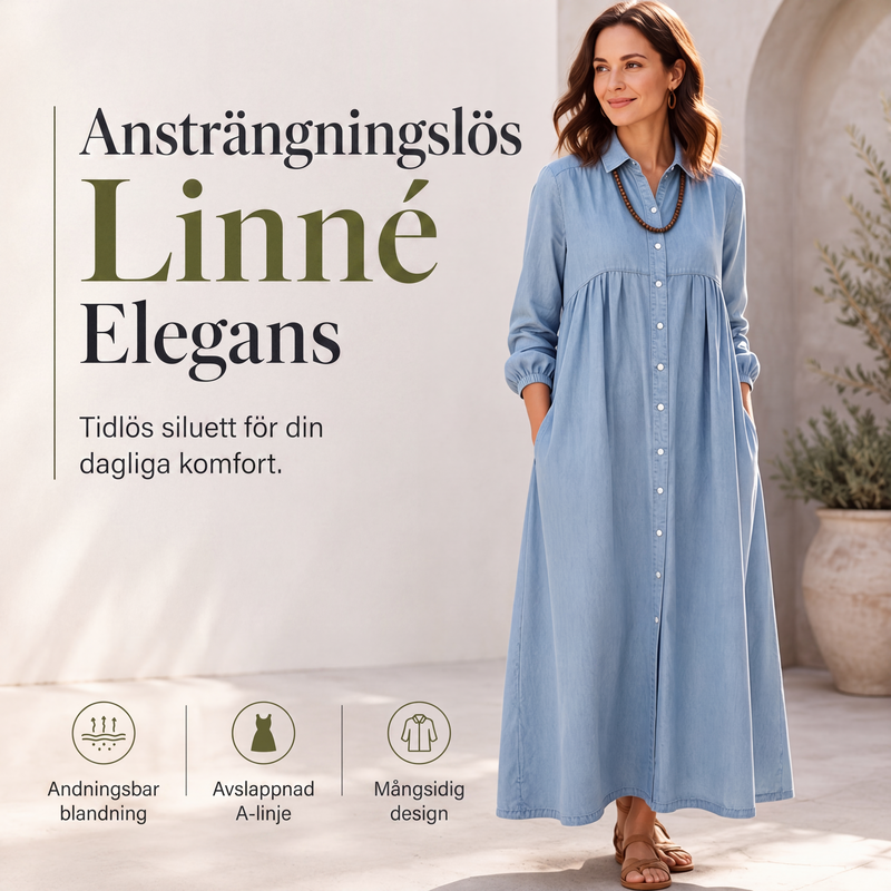 Bästsäljare🔥👗 Långärmad maxiklänning i linnekänsla