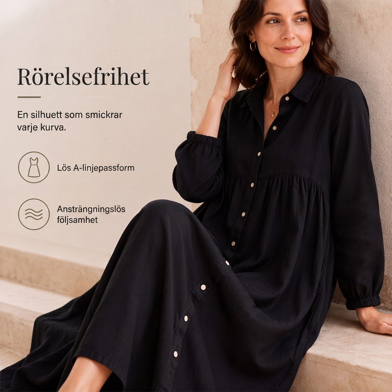 Bästsäljare🔥👗 Långärmad maxiklänning i linnekänsla