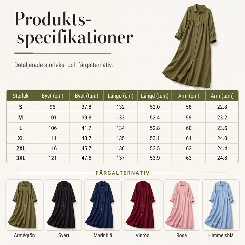 Bästsäljare🔥👗 Långärmad maxiklänning i linnekänsla