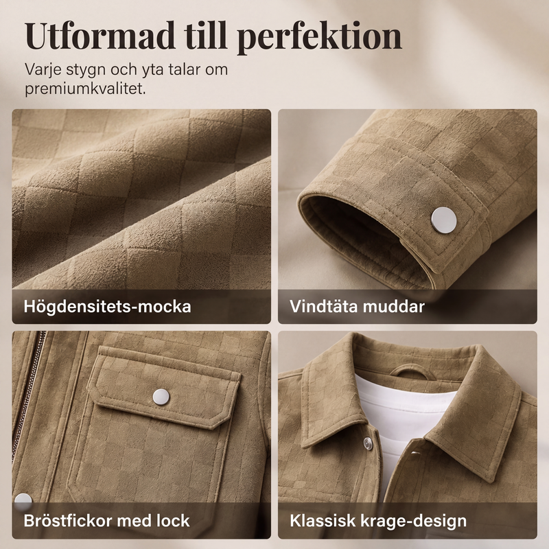 🍂Nya höstnyheter|Urban Elegant Mockajacka för Herr – Stilren Rutig Jacka med Vadderat Foder